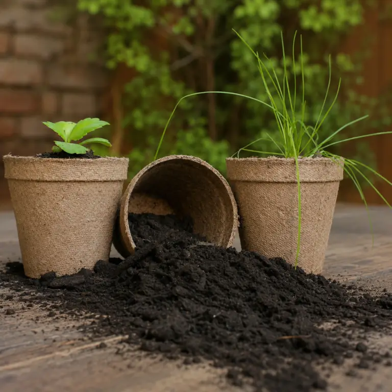 maceteros de turba vegetal con plantas
