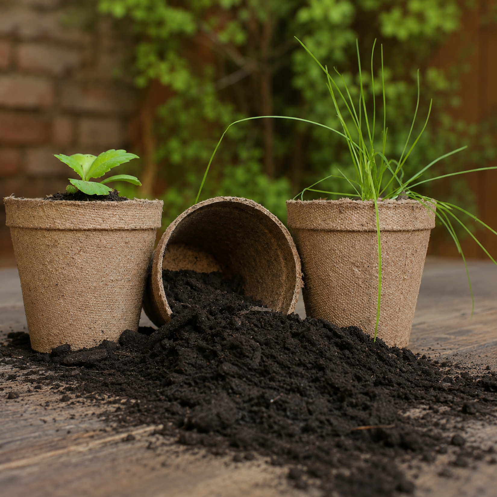 maceteros de turba vegetal con plantas