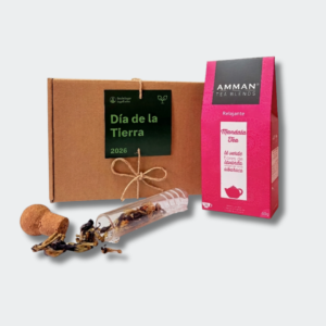 caja kraft con bolsa de infusiones más difusor de vidrio